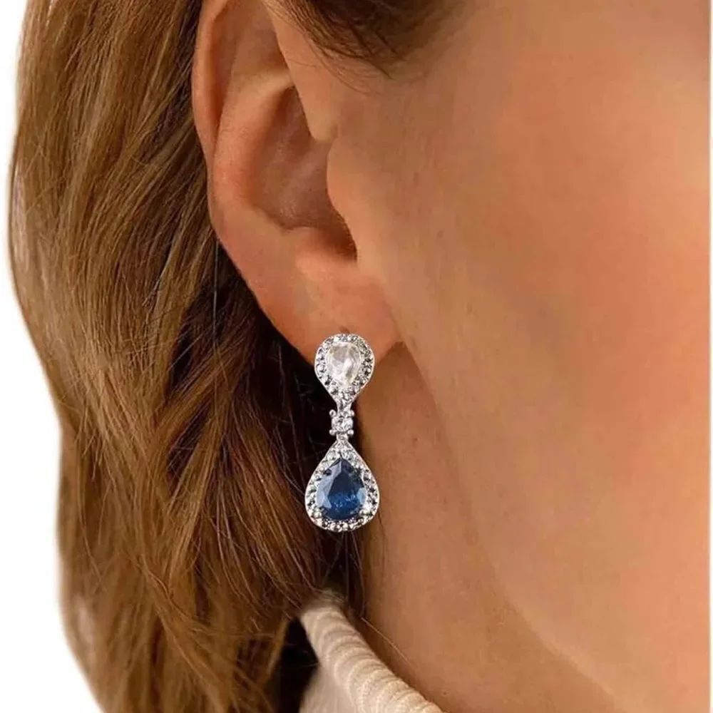 Diamond blue detail drop earrings  A214